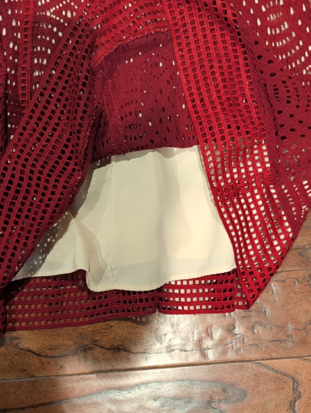 ANTONIO MELANI Red Eyelet Fit-and-Flare Mini Dress - Picture 5 of 6